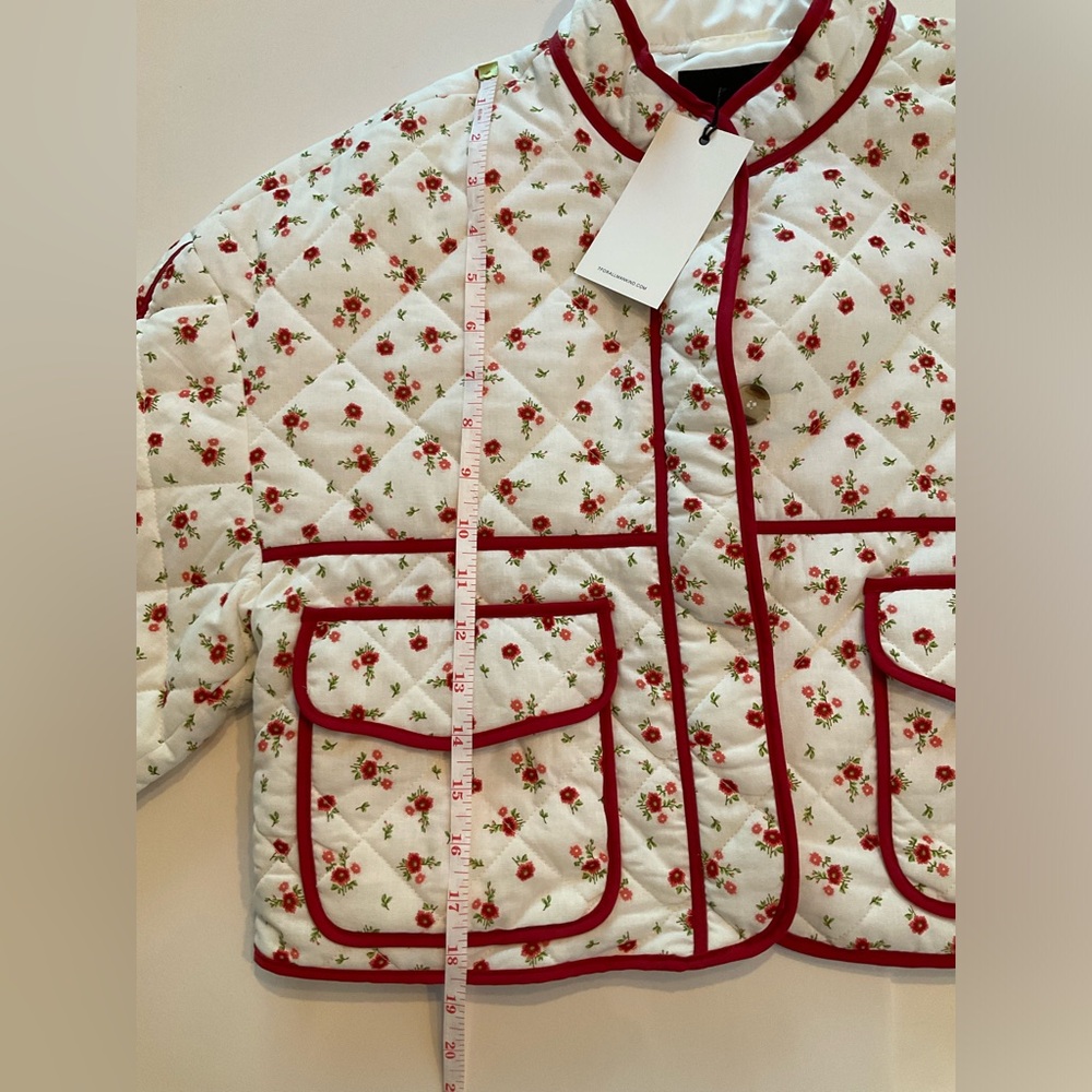 NWT 7 for All Mankind Quilted Flowers Red and White Jacket Coat - Picture 8 of 8